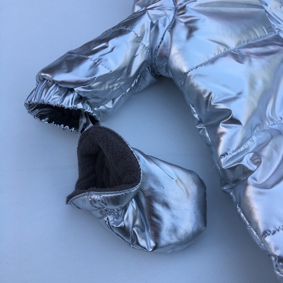 NEW Gymboree Infant Baby Newborn 0-3MTH Bunting Silver 1 Piece Puffer Snow Suit - Picture 11 of 12